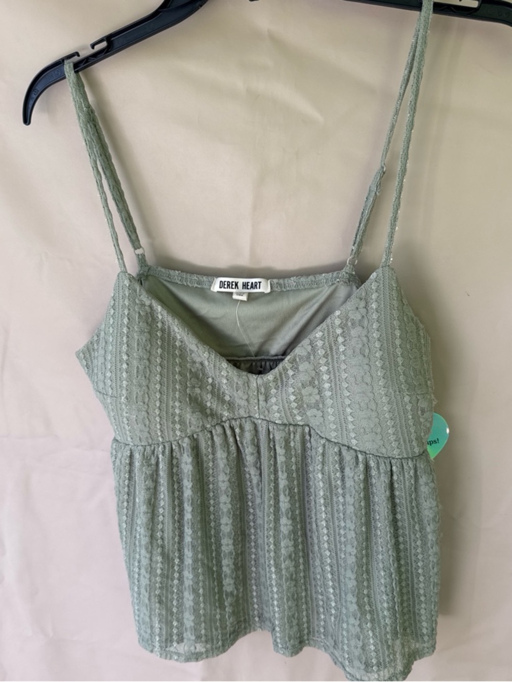 Derek Heart Sage Green Lace-Trim Spaghetti Strap blouse